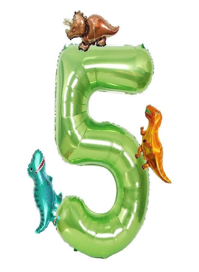 Ysqool Dinosaur Green Number 5 Balloon, 40 In Large Foil Helium Balloon with Mini Dino Mylar Balloons, Dinosaur Birthday Decorations for Kids, Dino Balloons Set for 5th Birthday Party Supplies (5) - Image 1